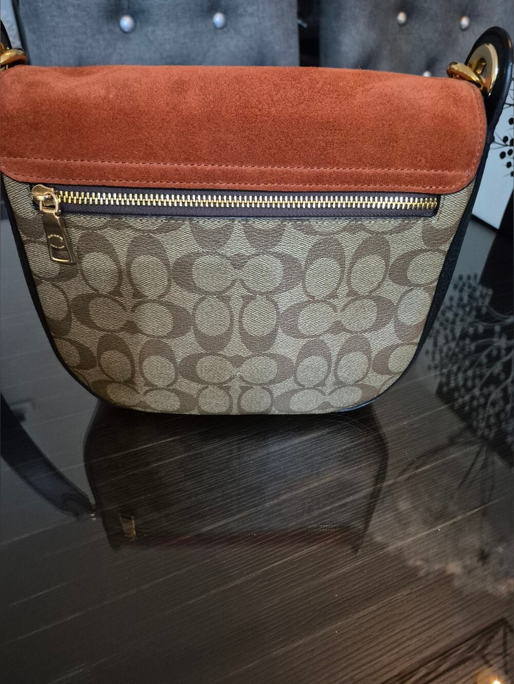 COACH Rust Suede Signature Canvas Crossbody/ Gold Trim. Like New! - Picture 3 of 10